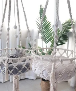 Handwoven Cat Hammock Hanging Basket – Cotton Rope Indoor Cat Swing Nest Bed 3
