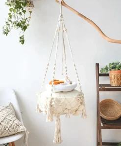 Handwoven Cat Hammock Hanging Basket – Cotton Rope Indoor Cat Swing Nest Bed 2