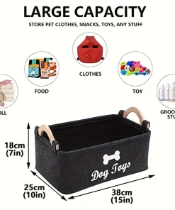 Pet Storage Basket & Organizer – Felt Toy Box for Dogs and Cats 2