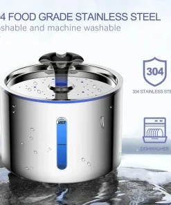 Stainless Steel Cat Water Fountain 2.5L – Automatic Pet Water Bowl with LED & Auto Shut-Off 5