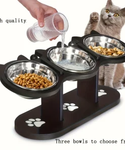 Adjustable 15° Tilt Raised Pet Bowl – Elevated Cat & Dog Feeder with 3 Stainless Steel Bowls 1