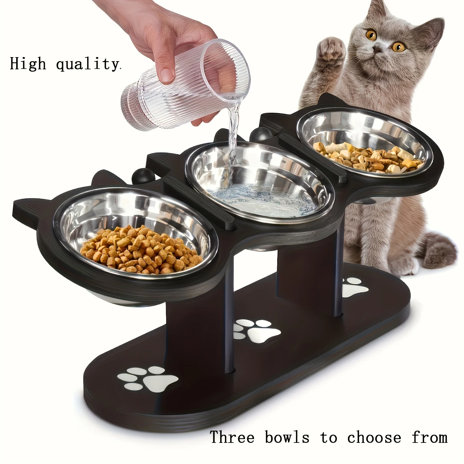 Adjustable 15° Tilt Raised Pet Bowl – Elevated Cat & Dog Feeder with 3 Stainless Steel Bowls 1