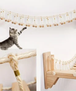 100cm Cat Rope Bridge Ladder – Wall-Mounted Wooden Climbing Steps for Indoor Cats 3