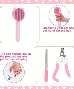 8-Piece Cat Grooming Kit – Self-Cleaning Brush, Flea Comb, Nail Clippers, Files & Bath Brush 2