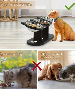 Adjustable 15° Tilt Raised Pet Bowl – Elevated Cat & Dog Feeder with 3 Stainless Steel Bowls 6