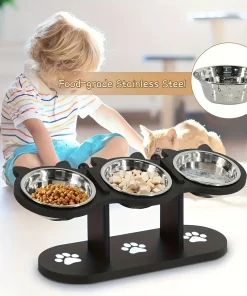 Adjustable 15° Tilt Raised Pet Bowl – Elevated Cat & Dog Feeder with 3 Stainless Steel Bowls 4