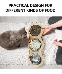3-in-1 Raised Cat Feeder with Stainless Steel Bowls – 15° Tilt Food & Water Bowl for Cats and Puppies 5