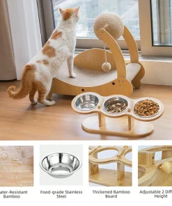 3-in-1 Raised Cat Feeder with Stainless Steel Bowls – 15° Tilt Food & Water Bowl for Cats and Puppies 4