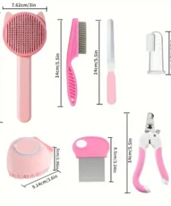 8-Piece Cat Grooming Kit – Self-Cleaning Brush, Flea Comb, Nail Clippers, Files & Bath Brush 4