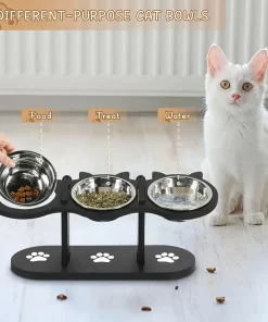 Adjustable 15° Tilt Raised Pet Bowl – Elevated Cat & Dog Feeder with 3 Stainless Steel Bowls 5