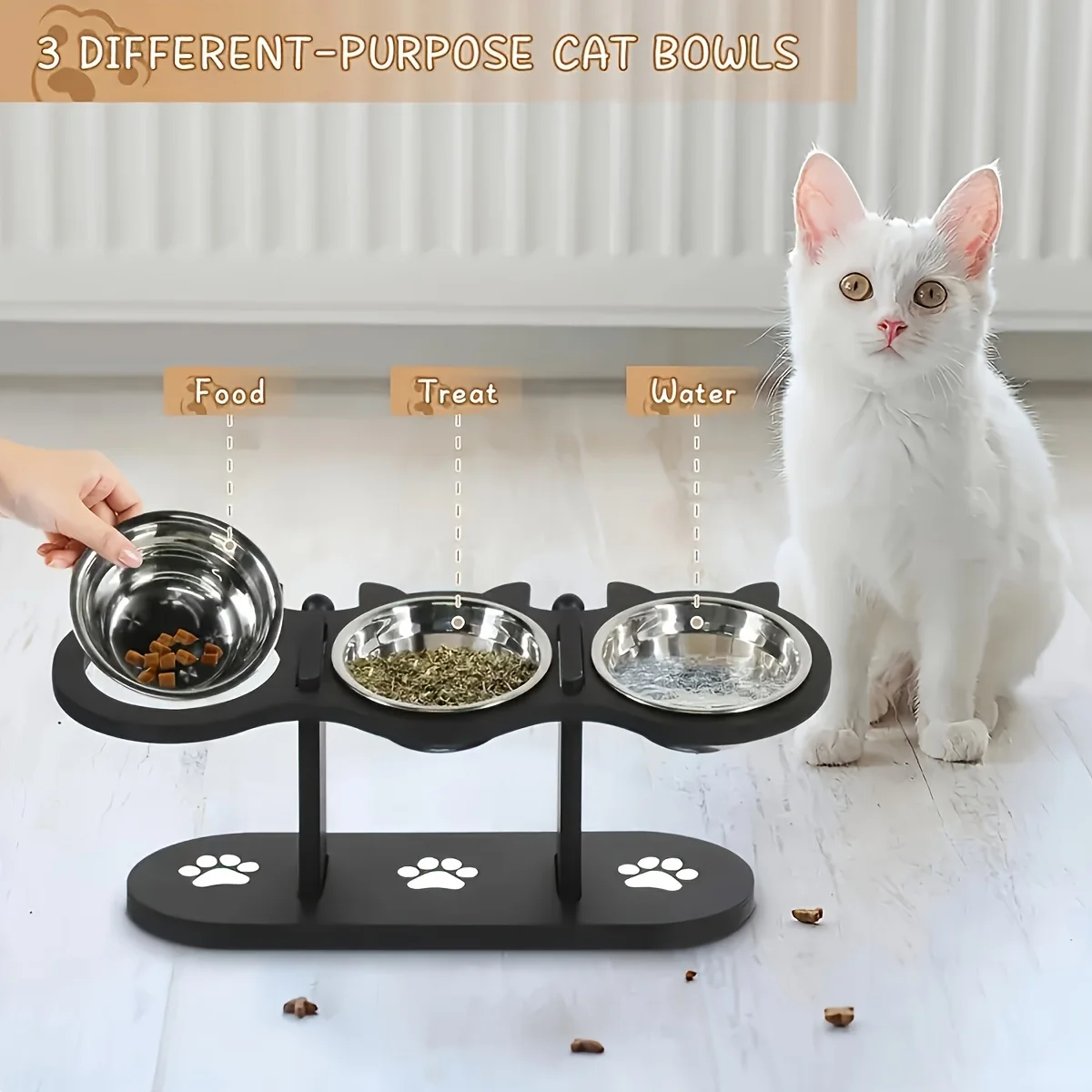 Adjustable 15° Tilt Raised Pet Bowl – Elevated Cat & Dog Feeder with 3 Stainless Steel Bowls 5