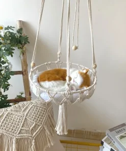 Handwoven Cat Hammock Hanging Basket – Cotton Rope Indoor Cat Swing Nest Bed 4