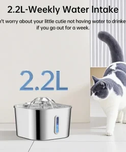 2.2L Automatic Cat Fountain – Stainless Steel Pet Water Dispenser with Silent Pump & Filter 3