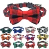 Breakaway Cat Collar with Bow Tie & Bell – Adjustable Plaid Christmas Collar for Cats 1