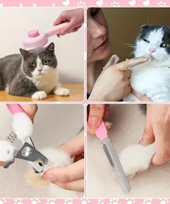 8-Piece Cat Grooming Kit – Self-Cleaning Brush, Flea Comb, Nail Clippers, Files & Bath Brush 5