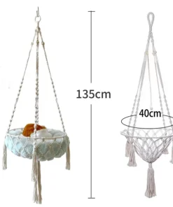 Handwoven Cat Hammock Hanging Basket – Cotton Rope Indoor Cat Swing Nest Bed 6