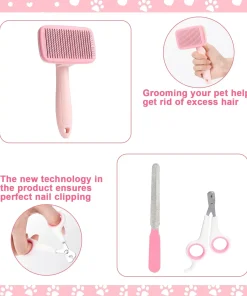 8-Piece Dog Grooming Kit – Self-Cleaning Brushes, Nail Clippers, Flea Comb & Bath Brush for Pets 6